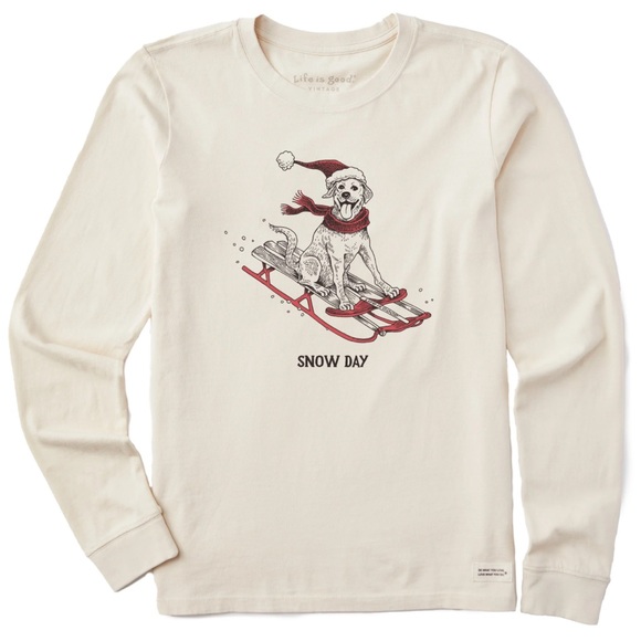 Life Is Good Tops - Life Is Good Sled Dog Snow Day Ivory Long Sleeve Crusher Tee 3X